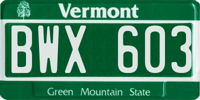 VT license plate BWX603