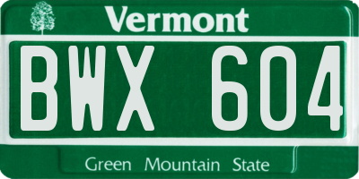 VT license plate BWX604