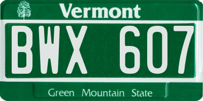 VT license plate BWX607