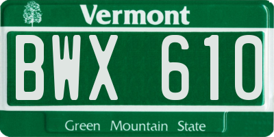 VT license plate BWX610