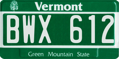 VT license plate BWX612