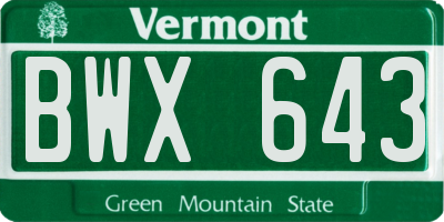 VT license plate BWX643