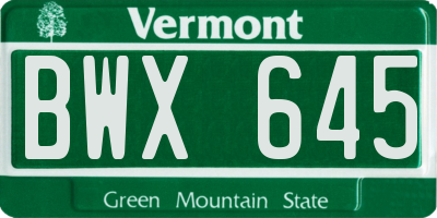 VT license plate BWX645