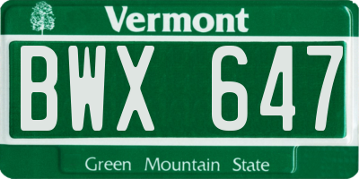 VT license plate BWX647
