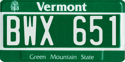 VT license plate BWX651