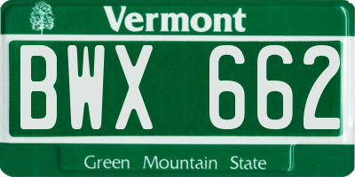 VT license plate BWX662