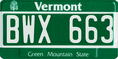 VT license plate BWX663