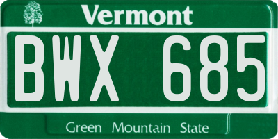 VT license plate BWX685