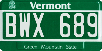 VT license plate BWX689