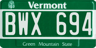 VT license plate BWX694