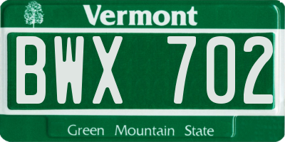 VT license plate BWX702