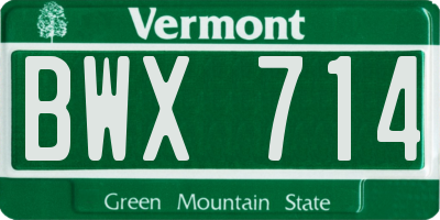 VT license plate BWX714