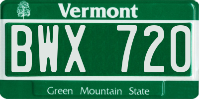 VT license plate BWX720