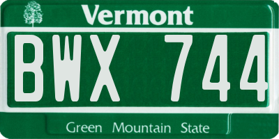 VT license plate BWX744