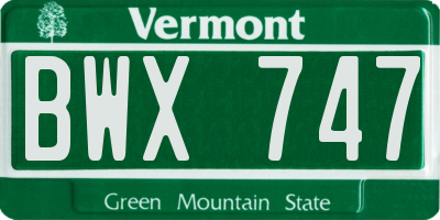 VT license plate BWX747