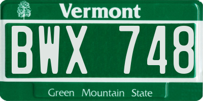VT license plate BWX748