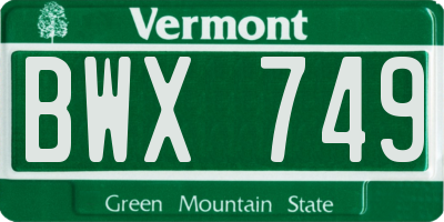 VT license plate BWX749