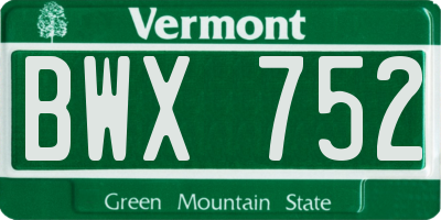 VT license plate BWX752