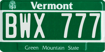 VT license plate BWX777