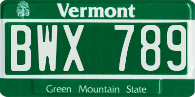 VT license plate BWX789