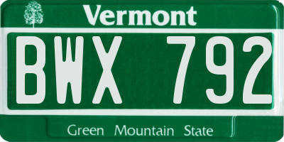 VT license plate BWX792
