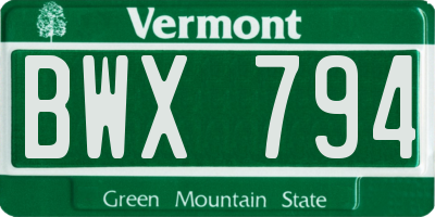 VT license plate BWX794