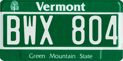 VT license plate BWX804