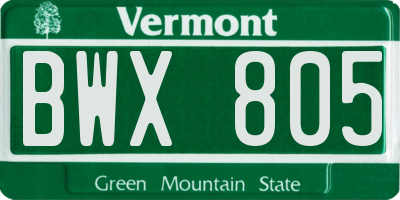 VT license plate BWX805