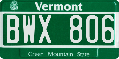 VT license plate BWX806