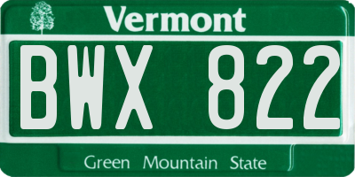 VT license plate BWX822