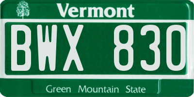 VT license plate BWX830