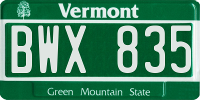 VT license plate BWX835