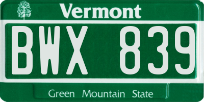 VT license plate BWX839