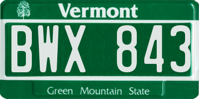 VT license plate BWX843