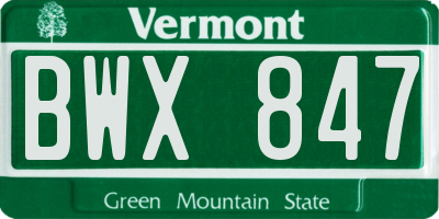 VT license plate BWX847