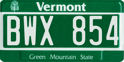 VT license plate BWX854