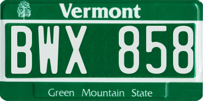 VT license plate BWX858