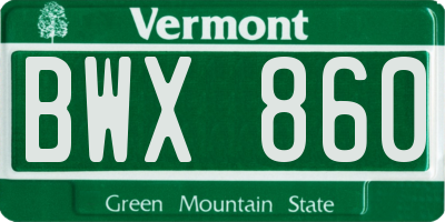 VT license plate BWX860