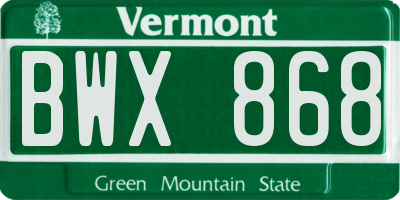 VT license plate BWX868
