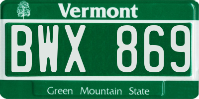 VT license plate BWX869