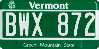 VT license plate BWX872