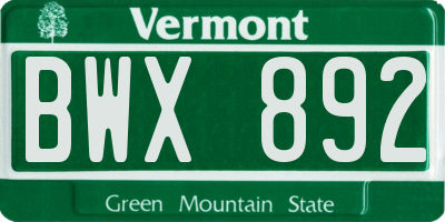 VT license plate BWX892