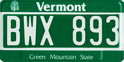 VT license plate BWX893