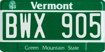 VT license plate BWX905