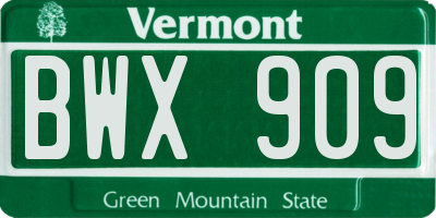 VT license plate BWX909