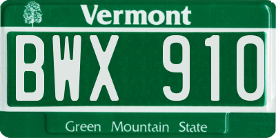 VT license plate BWX910