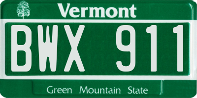 VT license plate BWX911