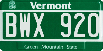 VT license plate BWX920