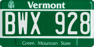 VT license plate BWX928