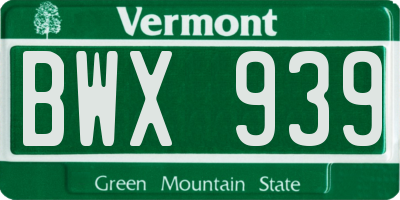 VT license plate BWX939
